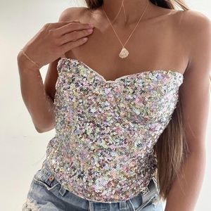 Le Lis sequin strapless bustier top